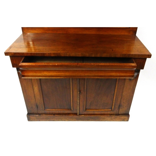 9 - Victorian mahogany chiffonier fitted with a frieze drawer above a pair of cupboard doors, 143cm high... 