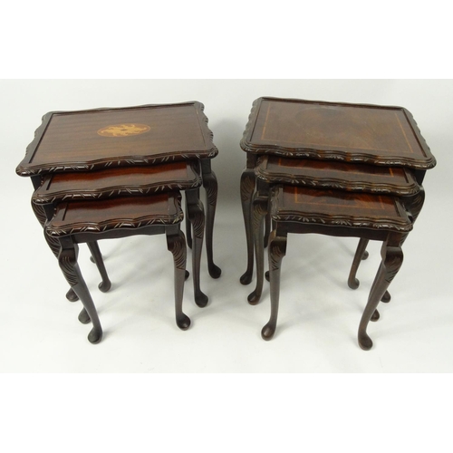 107 - Two nests of three inlaid mahogany occasional tables