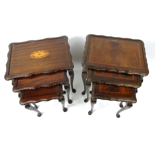 107 - Two nests of three inlaid mahogany occasional tables