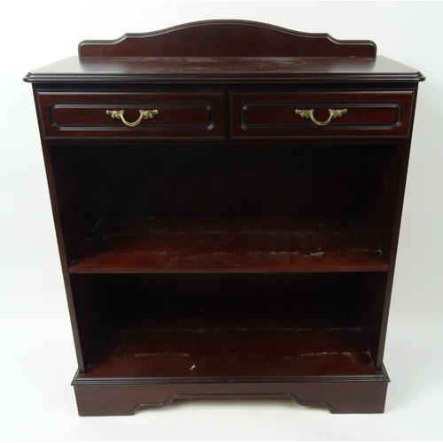 157 - Mahogany open bookcase fitted with two frieze drawers, 102cm high x 83cm wide x 33cm deep