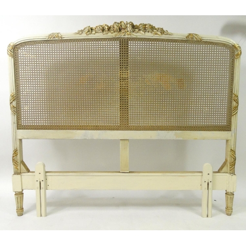 104 - French cream and gilt Bergere head board, 124cm high x 142cm wide