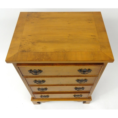 14 - Yew wood four drawer chest of small proportions, 63cm high x 45cm wide x 32cm deep