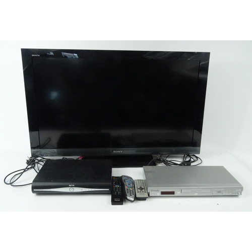 164 - Sony Bravia 40 inch LCD television with remote, together with a Sky plus HD box and a Panasonic DVD ... 