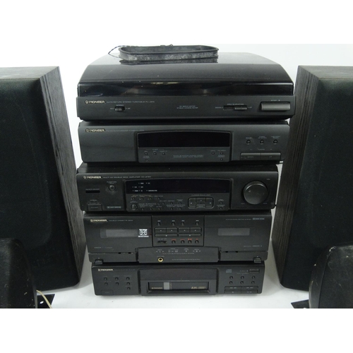 293 - Pioneer separates Hi Fi system with speakers including six disc CD player, amplifier and turntable