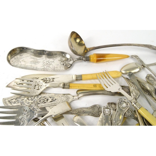 225 - Large selection of silver plated and stainless steel cutlery, some with ivory and ivorine handles