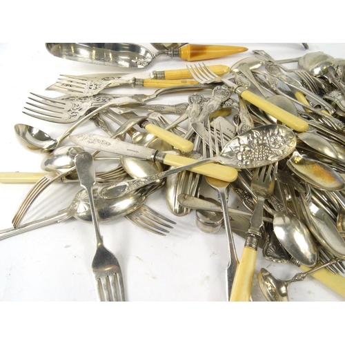 225 - Large selection of silver plated and stainless steel cutlery, some with ivory and ivorine handles