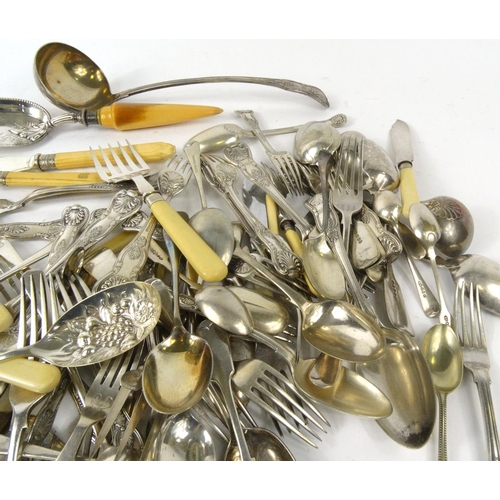 225 - Large selection of silver plated and stainless steel cutlery, some with ivory and ivorine handles