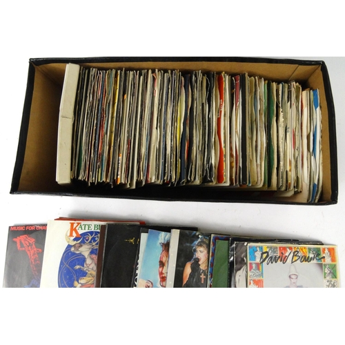 425 - Box of 45 RPM records including David Bowie, Madonna, Gary Newman, Elton John etc.