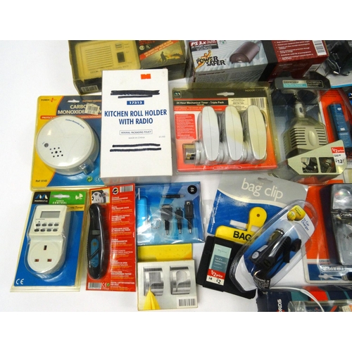 495 - Two boxes of mostly as new electrical items, tools and car accessories including halogen spot lights... 