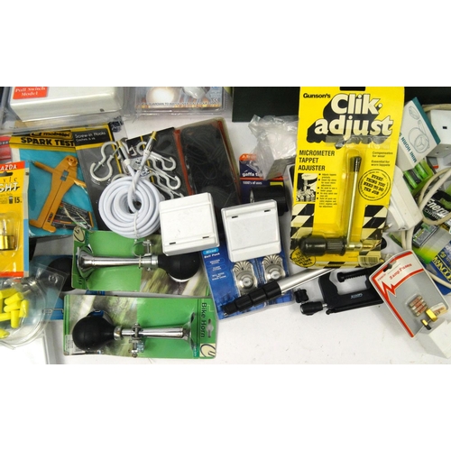 483 - Two boxes of mostly as new electrical items and tools including timer switches, extension leads, ala... 