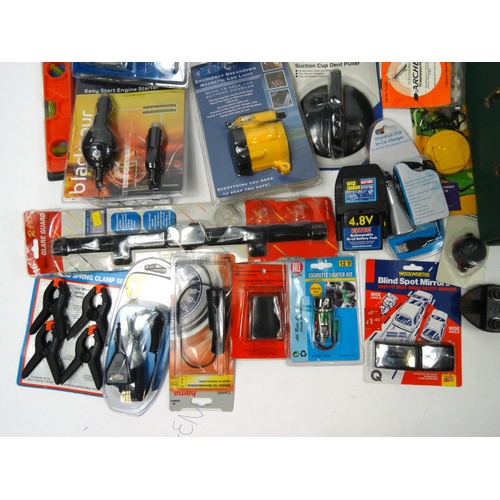 529 - Two boxes of mostly as new electrical items and tools car accessories, including torches, sockets, c... 