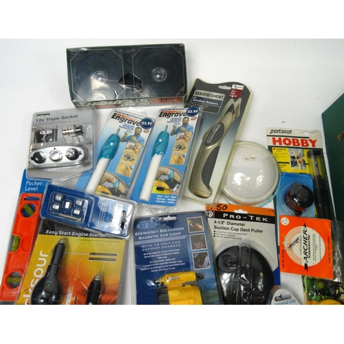 529 - Two boxes of mostly as new electrical items and tools car accessories, including torches, sockets, c... 