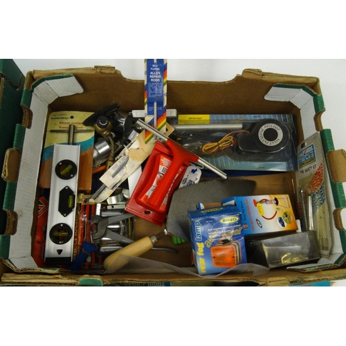 529 - Two boxes of mostly as new electrical items and tools car accessories, including torches, sockets, c... 