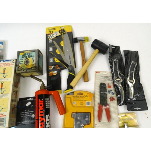 507 - Two boxes of mostly as new tools, electrical items and car accessories including a heavy duty hammer... 