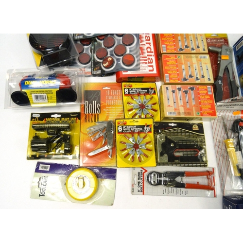 230 - Two boxes of mostly as new tools, electrical items and car accessories, including a Draper socket se... 