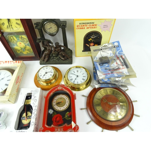 479 - Selection of decorative clocks some as new with boxes and a selection of clock movement kits