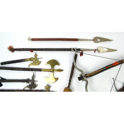 634 - Collection of decorative Medieval style weapons including a mace, spears, axes etc.