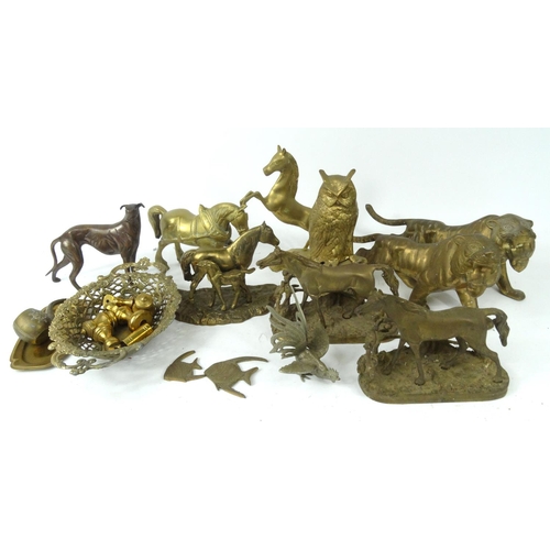 299 - Collection of brass animals including a pair of large tigers, horses etc.