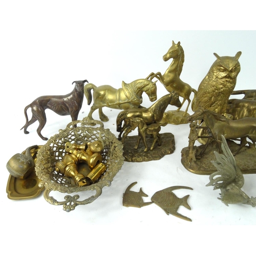 299 - Collection of brass animals including a pair of large tigers, horses etc.