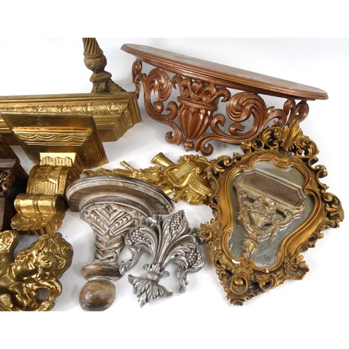 491 - Collection of decorative Putti and Cherub figures, ornate wall brackets etc.