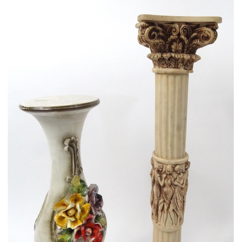 337 - Continental porcelain Jardiniere stand and a resin column plant stand, the larger 86cm high