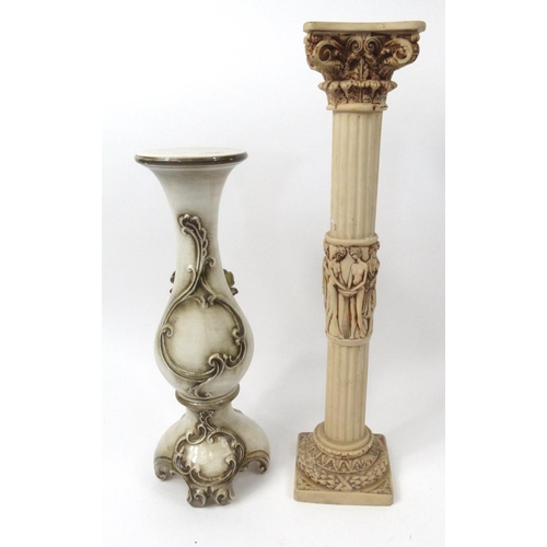 337 - Continental porcelain Jardiniere stand and a resin column plant stand, the larger 86cm high