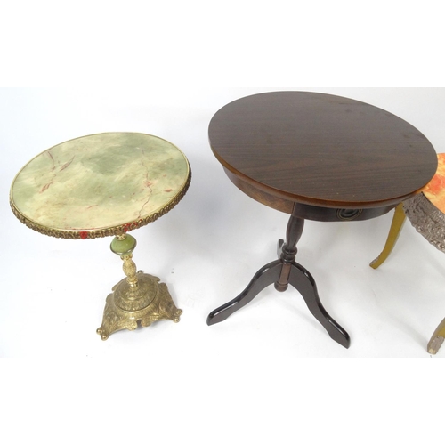 125 - Two simulated marble and onyx gilt occasional tables and a mahogany tripod occasional table