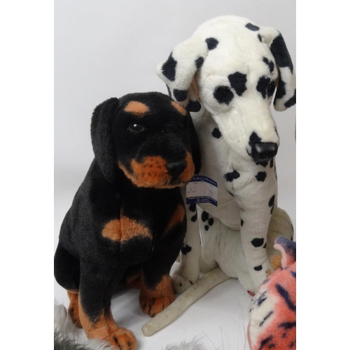 350 - Four large soft toy dogs and a tiger, the largest approximately 120cm high