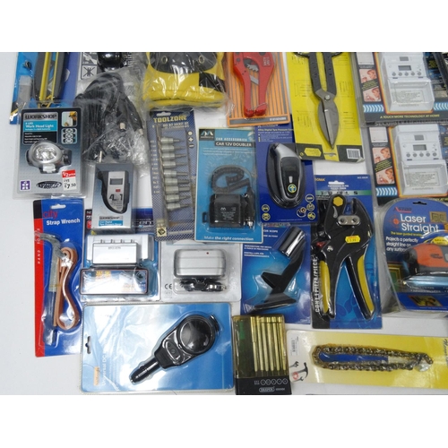 525 - Two boxes of mostly as new electrical items, tools and car accessories, including ultrasonic alarm s... 