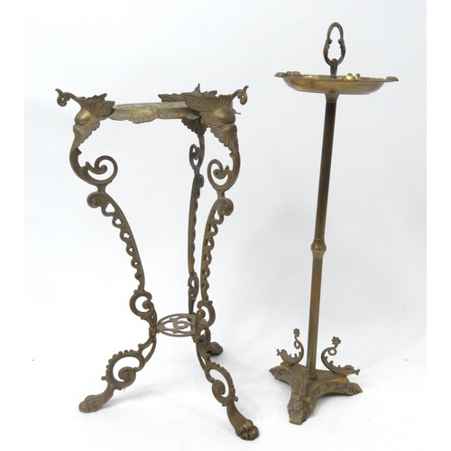 39 - Brass plant stand and smokers stand, the larger 68cm high