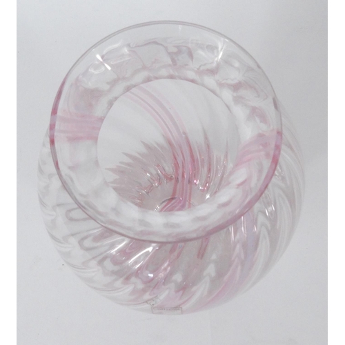 445 - Caithness pink swirl glass vase, 24.5cm high