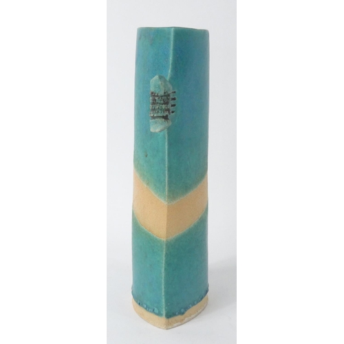 433 - Turquoise glazed studio pottery vase, 29.5cm high