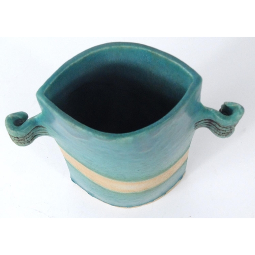 433 - Turquoise glazed studio pottery vase, 29.5cm high