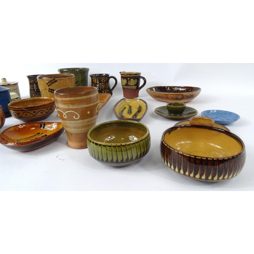 519 - Collection of Studio pottery items including, tankards, vases, dishes etc.