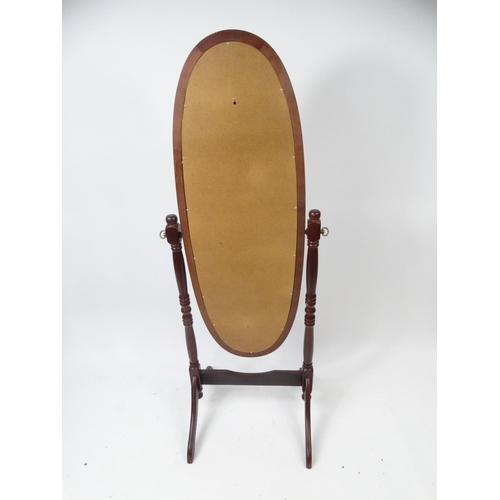 151 - Mahogany framed cheval mirror, 148c high