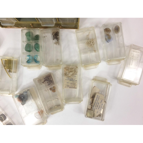 377 - Small specimen chest with a selection of Semi-Precious stones and jewellery accessories