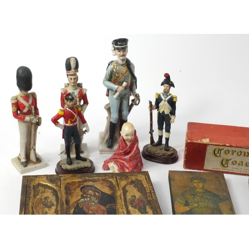 257 - Box of items including Royal Doulton figure - This Little Pig, military figures, festival of Britain... 