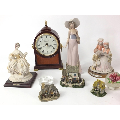 527 - Box of items including China figures, Nao figurine, pair of large cut glass vases, a Churchill Quart... 