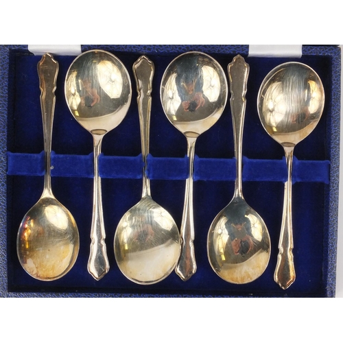 363 - Case set of six Harrods silver plated spoons, a silver napkin ring and silver spoon