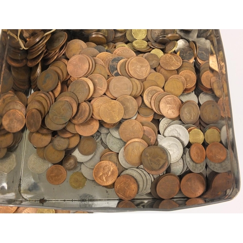 416A - Large selection of mostly British pre-decimal coins, including half crowns, shillings, two shillings... 