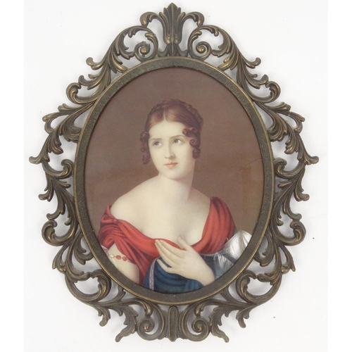 535 - Four ornate framed portrait prints, the larger 42cm x 35cm overall