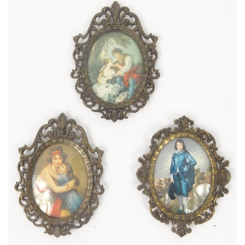 535 - Four ornate framed portrait prints, the larger 42cm x 35cm overall