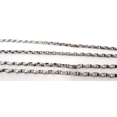 375 - White metal long guard chain, 80cm long