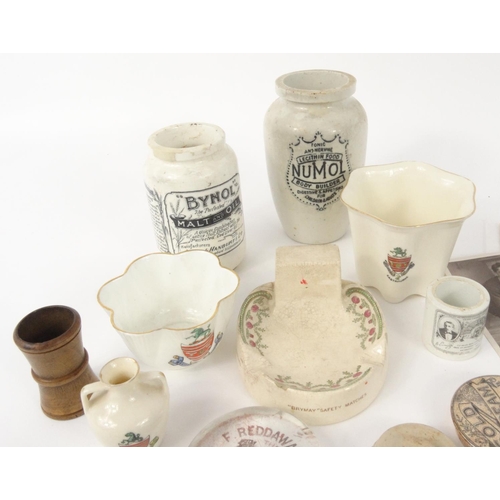 442 - Selection of mostly Eastbourne advertising items, including stoneware storage jars, crested china, p... 