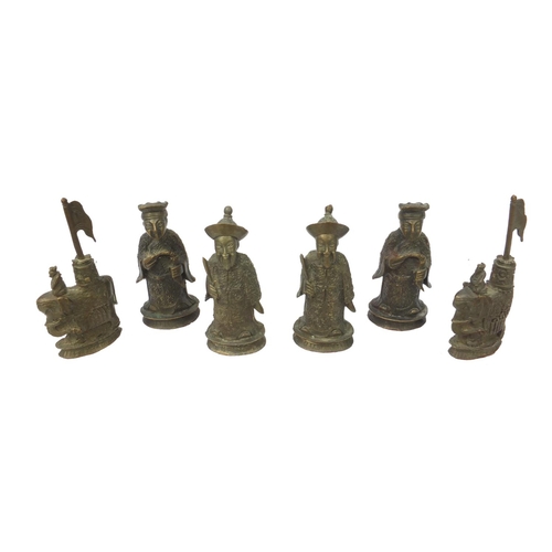 2622 - Oriental Chinese bronze part chess set, the tallest piece 9cm high