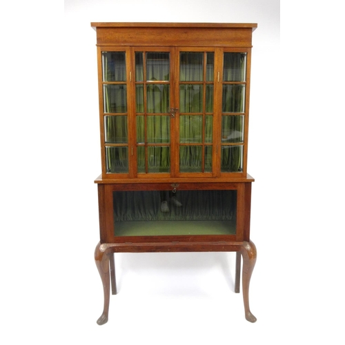 2032 - Mahogany display cabinet with bevelled glass panels, 165cm high x 85cm wide x 33cm deep