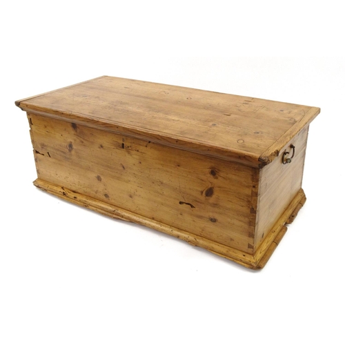 2053 - Victorian pine trunk with hinged lid, 45cm high x 120cm wide x 59cm deep