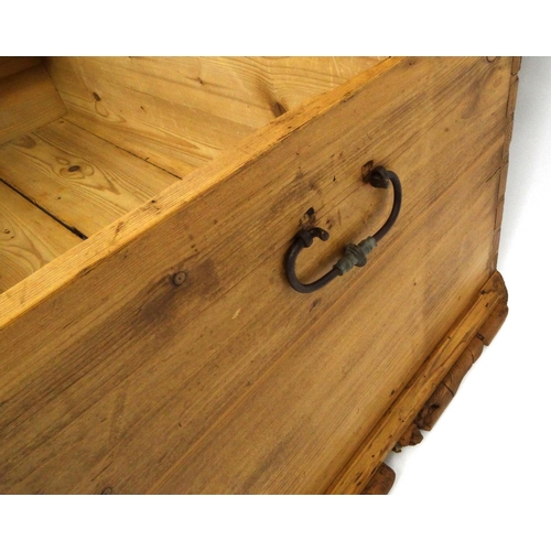 2053 - Victorian pine trunk with hinged lid, 45cm high x 120cm wide x 59cm deep