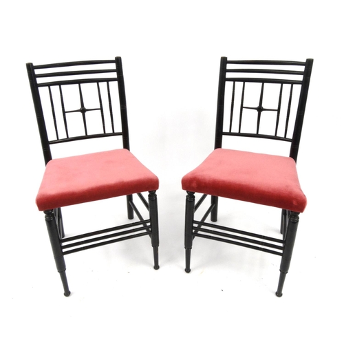 2015 - Pair of Liberty & Co Argyle ebonised chairs, with pink upholstered seats, each 84cm high