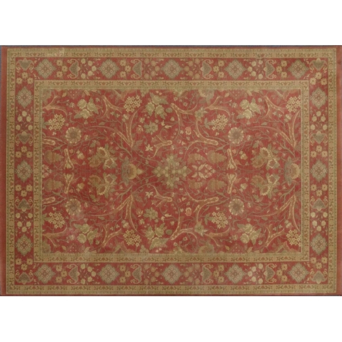 44 - Vespucci salmon ground floral rug, approximately 300cm x 200cm